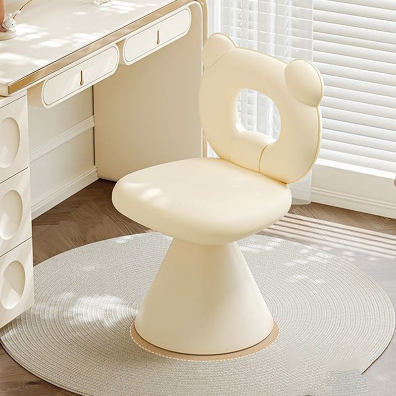 Contemporary Creative Bear Shape Faux Leather Metal Frame Sponge Swivel Vanity Stool Backrest Armless For Bedroom