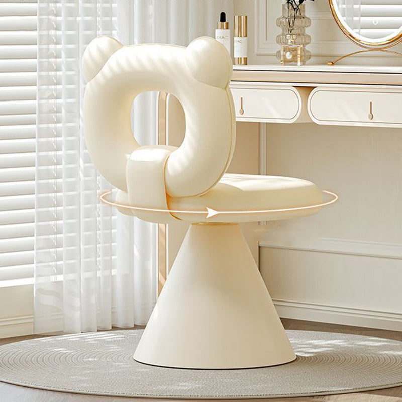 Contemporary Creative Bear Shape Faux Leather Metal Frame Sponge Swivel Vanity Stool Backrest Armless For Bedroom