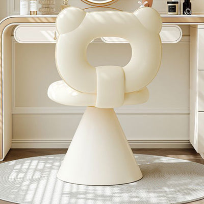 Contemporary Creative Bear Shape Faux Leather Metal Frame Sponge Swivel Vanity Stool Backrest Armless For Bedroom