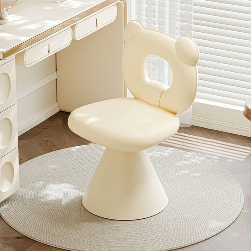 Contemporary Creative Bear Shape Faux Leather Metal Frame Sponge Swivel Vanity Stool Backrest Armless For Bedroom
