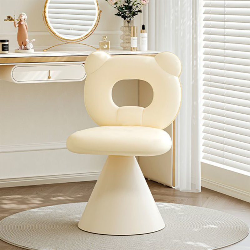 Contemporary Creative Bear Shape Faux Leather Metal Frame Sponge Swivel Vanity Stool Backrest Armless For Bedroom