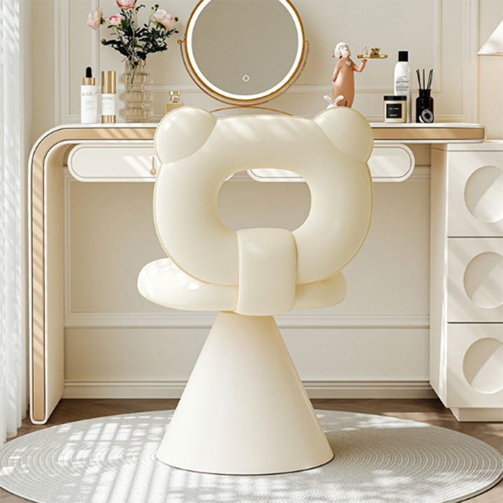 Moderner kreativer Schminkhocker in Bärenform aus Kunstleder mit Sperrholzrahmen, Schaumstoffpolsterung, Drehfunktion, Rückenlehne und ohne Armlehnen für das Schlafzimmer 