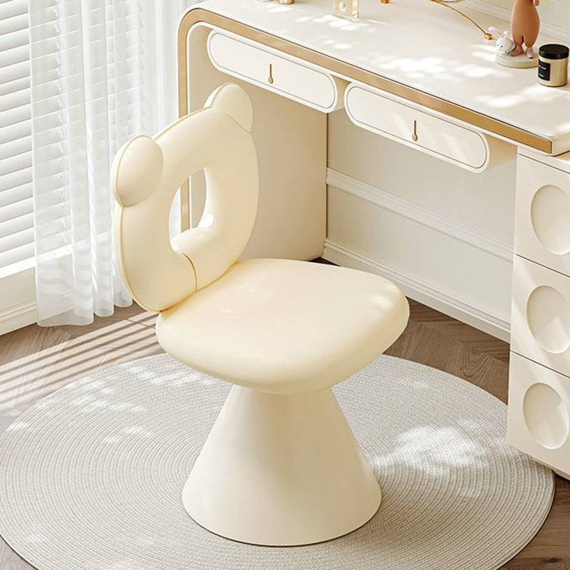 Contemporary Creative Bear Shape Faux Leather Metal Frame Sponge Swivel Vanity Stool Backrest Armless For Bedroom