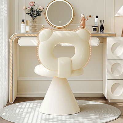 Contemporary Creative Bear Shape Faux Leather Metal Frame Sponge Swivel Vanity Stool Backrest Armless For Bedroom