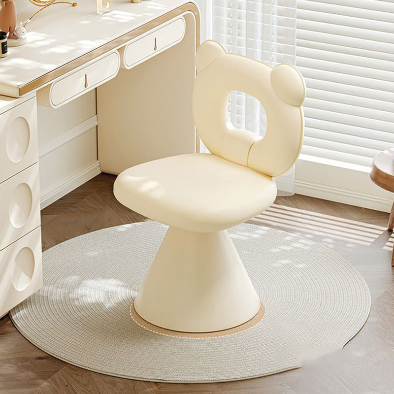 Contemporary Creative Bear Shape Faux Leather Metal Frame Sponge Swivel Vanity Stool Backrest Armless For Bedroom