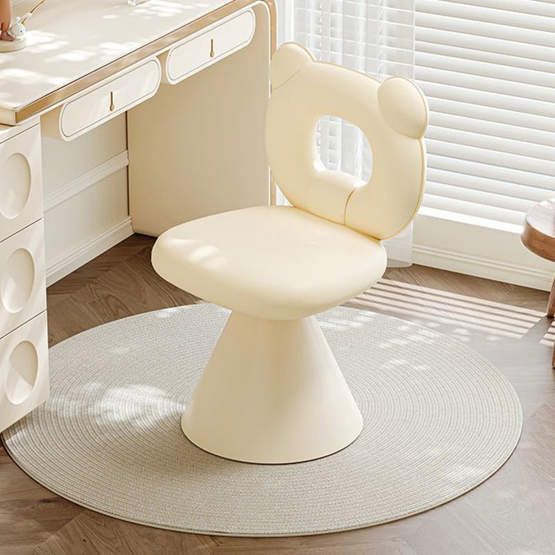 Contemporary Creative Bear Shape Faux Leather Metal Frame Sponge Swivel Vanity Stool Backrest Armless For Bedroom