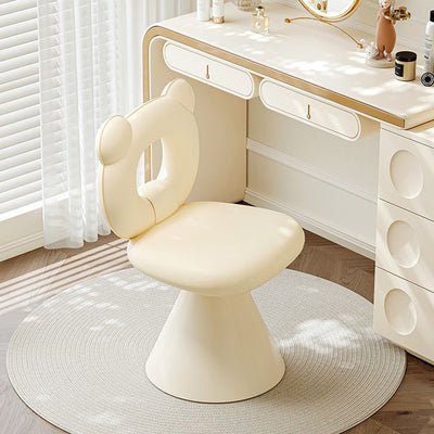 Contemporary Creative Bear Shape Faux Leather Metal Frame Sponge Swivel Vanity Stool Backrest Armless For Bedroom