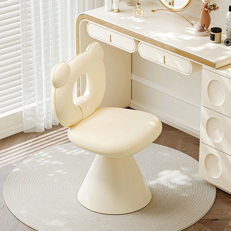 Contemporary Creative Bear Shape Faux Leather Metal Frame Sponge Swivel Vanity Stool Backrest Armless For Bedroom