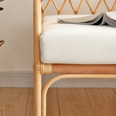 Contemporary Boho Curved Rattan Weaving Cotton Linen Fabric Sponge Sofa Backrest Armrest For Living Room