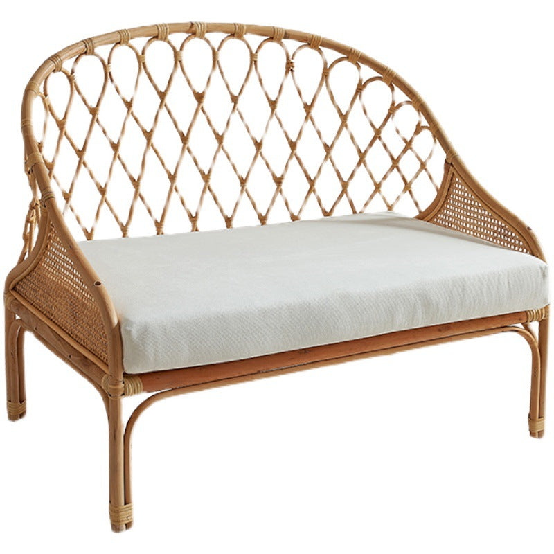 Contemporary Boho Curved Rattan Weaving Cotton Linen Fabric Sponge Sofa Backrest Armrest For Living Room