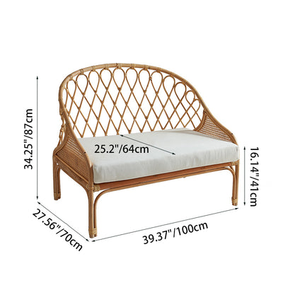 Contemporary Boho Curved Rattan Weaving Cotton Linen Fabric Sponge Sofa Backrest Armrest For Living Room