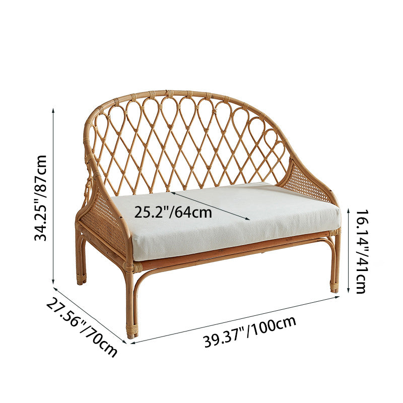 Contemporary Boho Curved Rattan Weaving Cotton Linen Fabric Sponge Sofa Backrest Armrest For Living Room