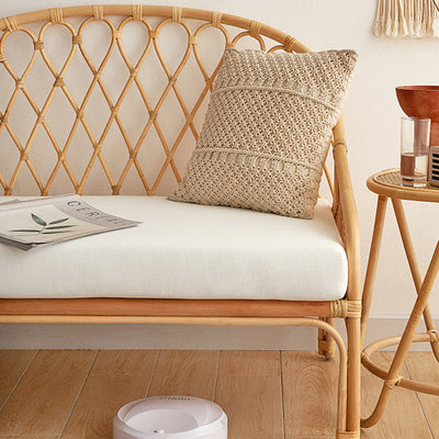 Contemporary Boho Curved Rattan Weaving Cotton Linen Fabric Sponge Sofa Backrest Armrest For Living Room