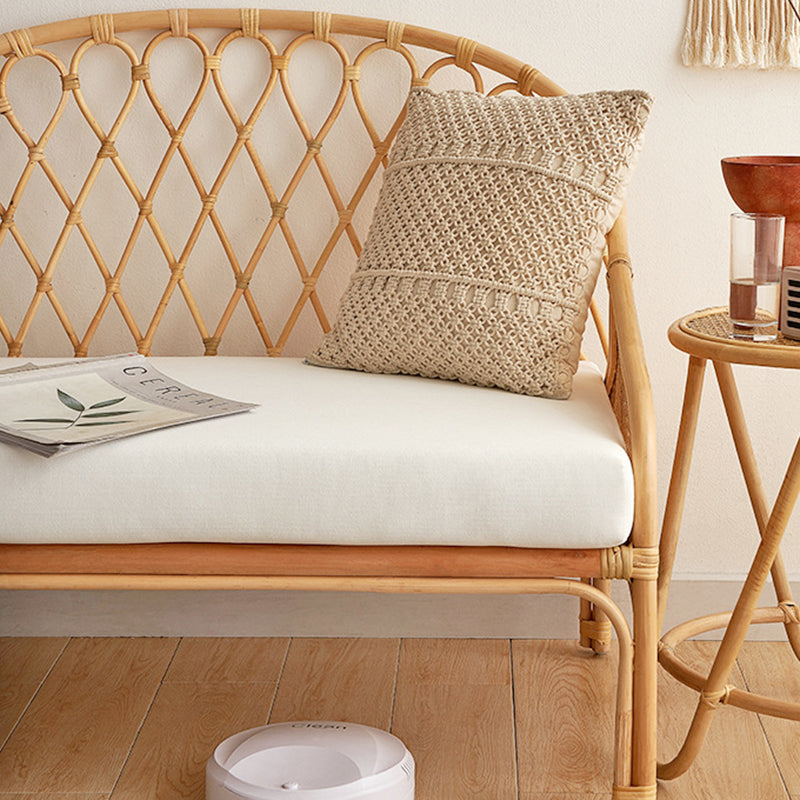 Contemporary Boho Curved Rattan Weaving Cotton Linen Fabric Sponge Sofa Backrest Armrest For Living Room
