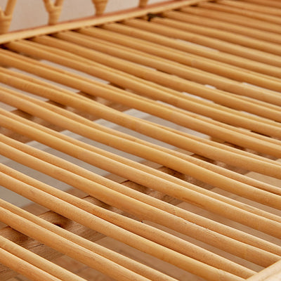 Contemporary Boho Curved Rattan Weaving Cotton Linen Fabric Sponge Sofa Backrest Armrest For Living Room