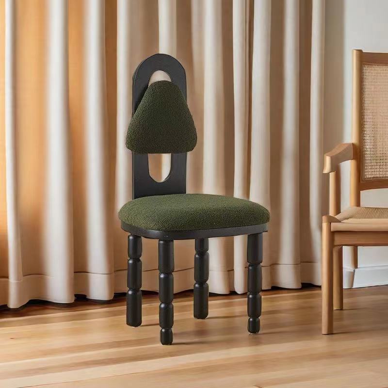 Contemporary Scandinavian Curved Lamb Fleece Solid Wood Multi-layer Board Sponge Dining Chair Backrest Armless For Dining Room