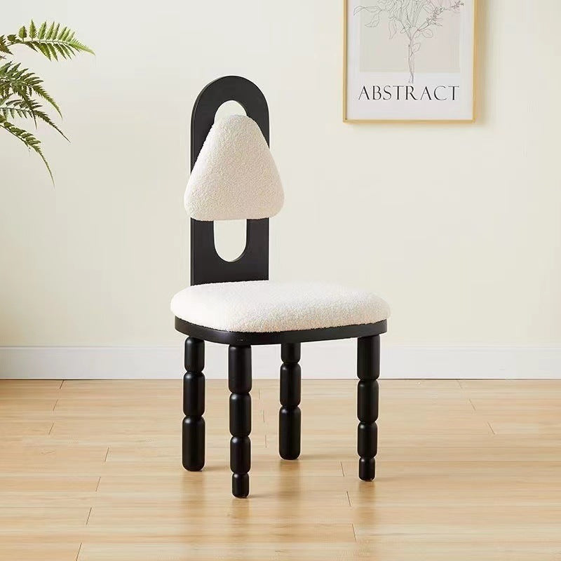 Contemporary Scandinavian Curved Lamb Fleece Solid Wood Multi-layer Board Sponge Dining Chair Backrest Armless For Dining Room