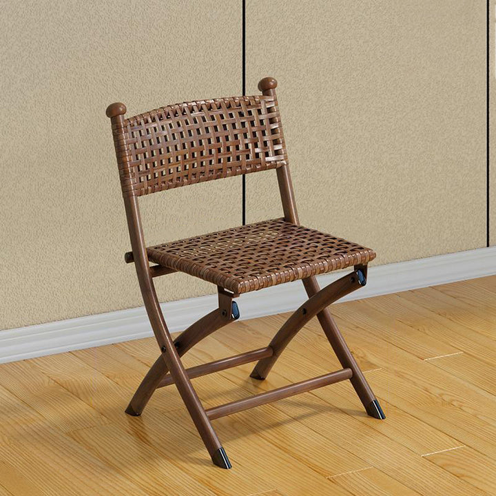 Simplicité contemporaine Chaise empilable pliable en PE tressé avec structure en fer incurvée, dossier, sans accoudoirs, pour salon 