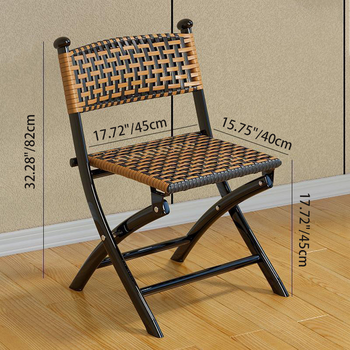 Simplicité contemporaine Chaise empilable pliable en PE tressé avec structure en fer incurvée, dossier, sans accoudoirs, pour salon 