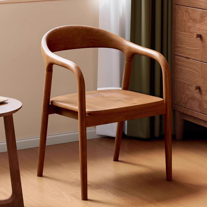 Traditional Chinese Rubberwood Rectangular Dining Chair - Backrest & Armrest Design For Kitchen And Living Room