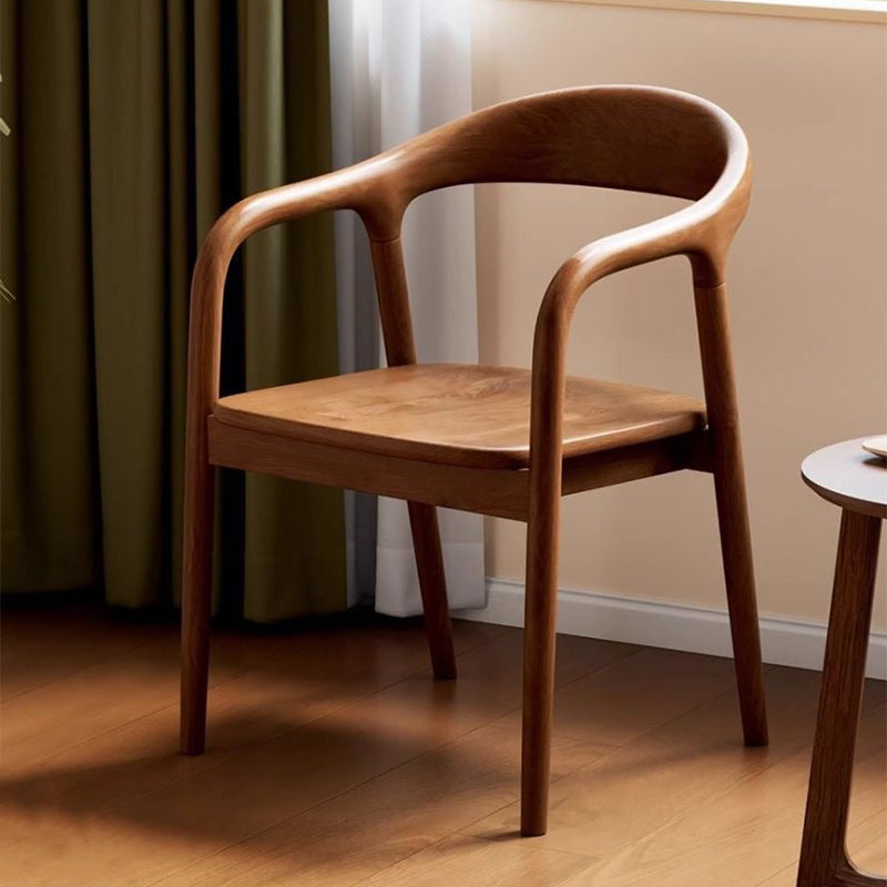 Chaise de salle à manger rectangulaire en bois d’hévéa traditionnel chinois - design avec dossier et accoudoirs pour cuisine et salon 