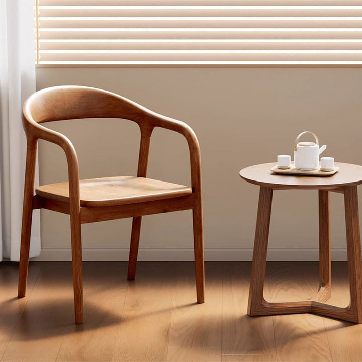 Chaise de salle à manger rectangulaire en bois d’hévéa traditionnel chinois - design avec dossier et accoudoirs pour cuisine et salon 
