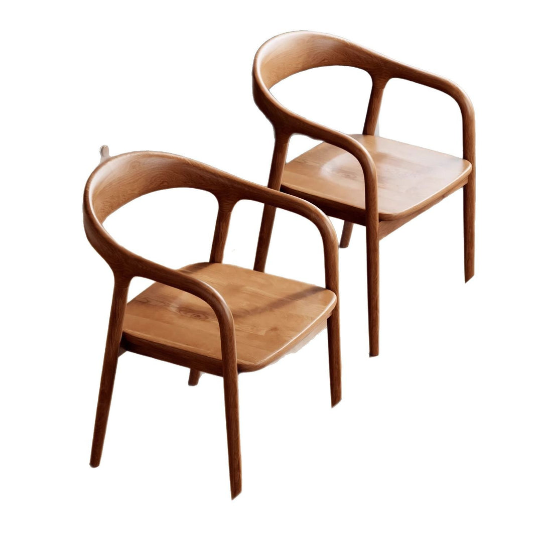 Chaise de salle à manger rectangulaire en bois d’hévéa traditionnel chinois - design avec dossier et accoudoirs pour cuisine et salon 