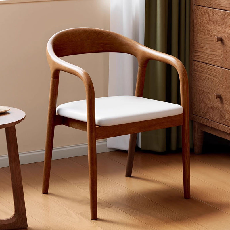 Chaise de salle à manger rectangulaire en bois d’hévéa traditionnel chinois - design avec dossier et accoudoirs pour cuisine et salon 