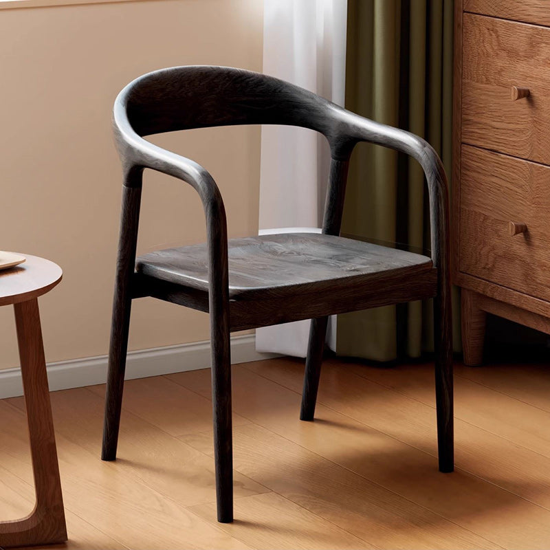 Chaise de salle à manger rectangulaire en bois d’hévéa traditionnel chinois - design avec dossier et accoudoirs pour cuisine et salon 