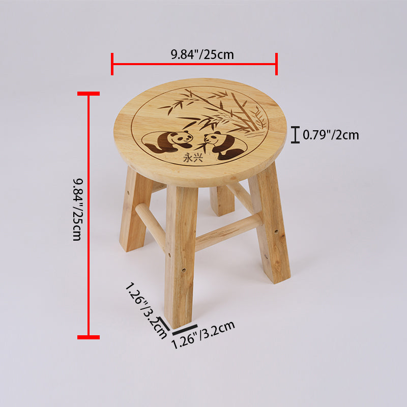 Taburete redondo de madera maciza china tradicional con acabado de patrón de panda para sala de estar, dormitorio y entrada 