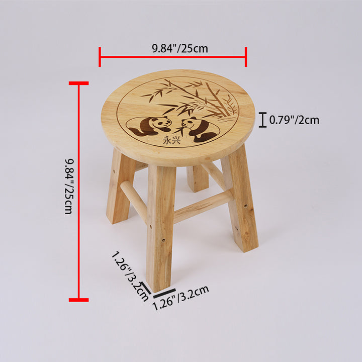 Taburete redondo de madera maciza china tradicional con acabado de patrón de panda para sala de estar, dormitorio y entrada 