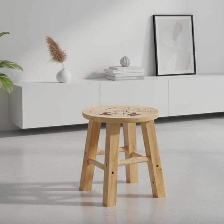 Taburete redondo de madera maciza china tradicional con acabado de patrón de panda para sala de estar, dormitorio y entrada 