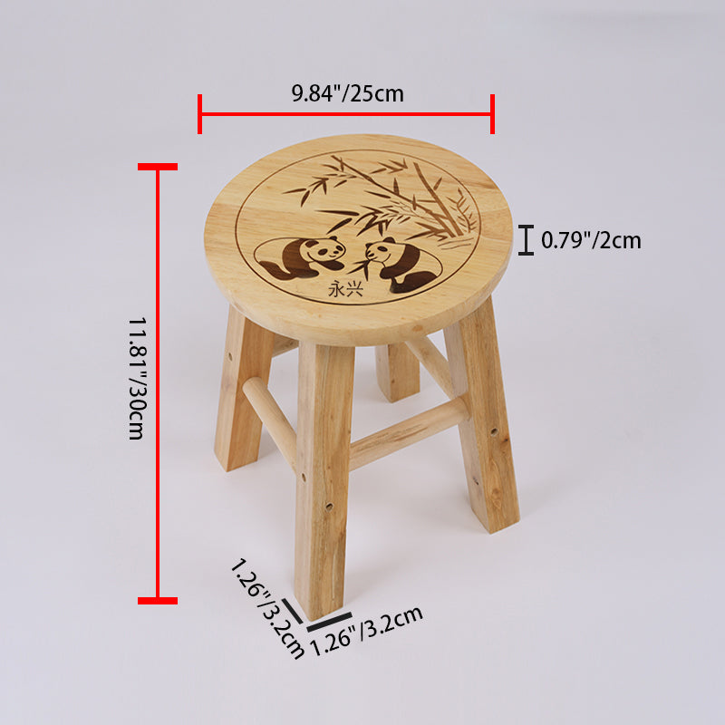 Taburete redondo de madera maciza china tradicional con acabado de patrón de panda para sala de estar, dormitorio y entrada 