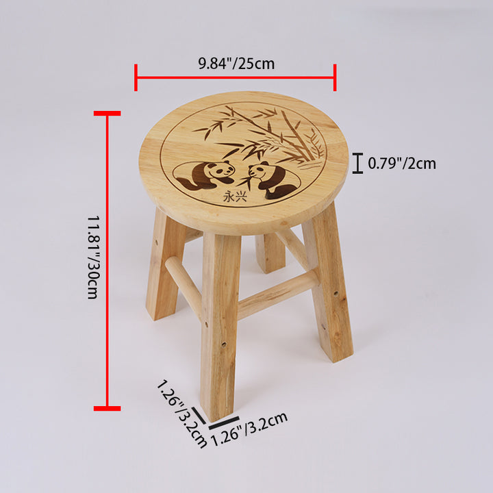 Taburete redondo de madera maciza china tradicional con acabado de patrón de panda para sala de estar, dormitorio y entrada 