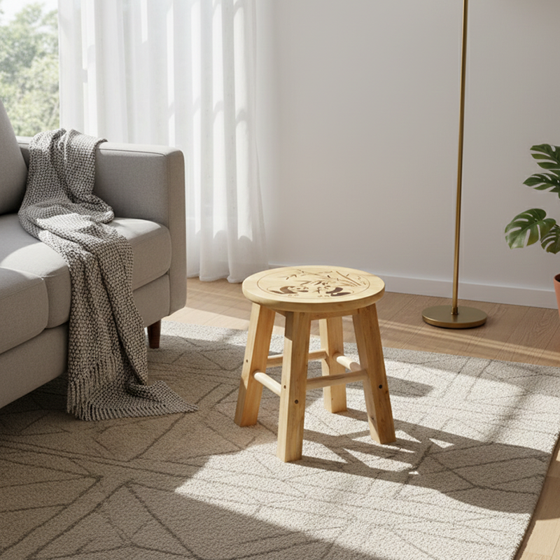 Taburete redondo de madera maciza china tradicional con acabado de patrón de panda para sala de estar, dormitorio y entrada 