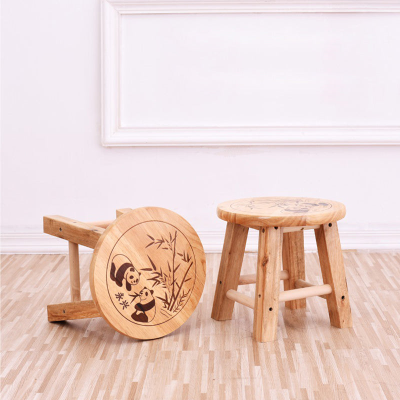 Taburete redondo de madera maciza china tradicional con acabado de patrón de panda para sala de estar, dormitorio y entrada 