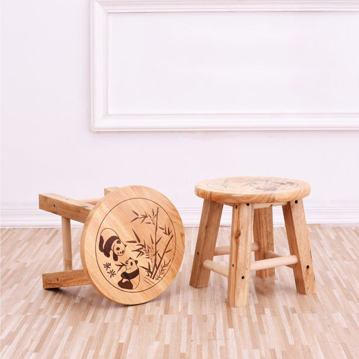 Taburete redondo de madera maciza china tradicional con acabado de patrón de panda para sala de estar, dormitorio y entrada 