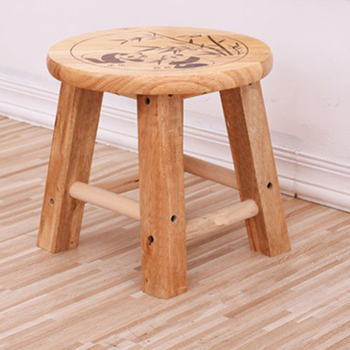 Taburete redondo de madera maciza china tradicional con acabado de patrón de panda para sala de estar, dormitorio y entrada 