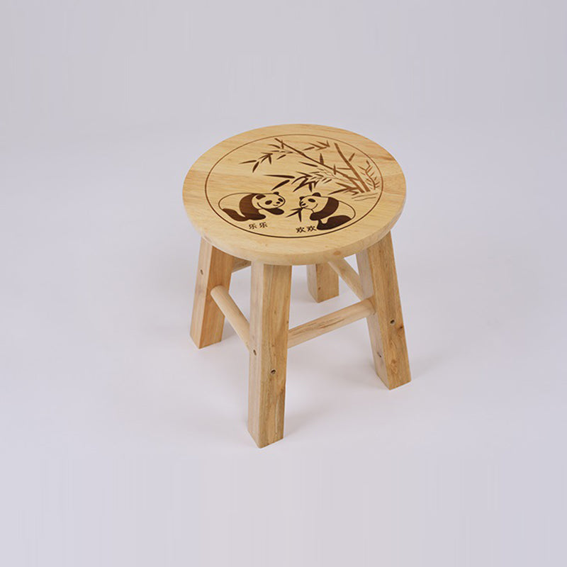 Taburete redondo de madera maciza china tradicional con acabado de patrón de panda para sala de estar, dormitorio y entrada 