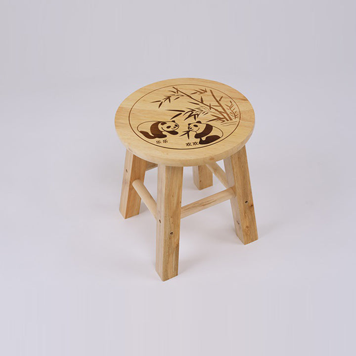 Taburete redondo de madera maciza china tradicional con acabado de patrón de panda para sala de estar, dormitorio y entrada 