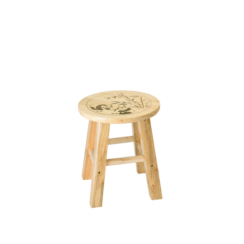 Taburete redondo de madera maciza china tradicional con acabado de patrón de panda para sala de estar, dormitorio y entrada 