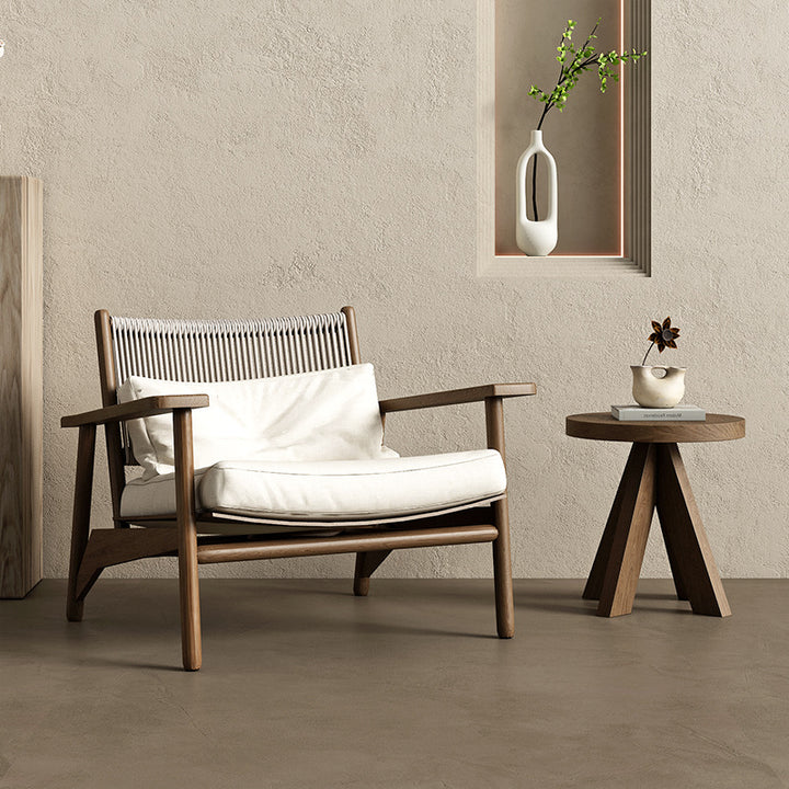 Modern Minimalist Ash Wood PU Leather Linen Sponge Rectangular Accent Chair With Backrest Armrests For Living Room And Bedroom