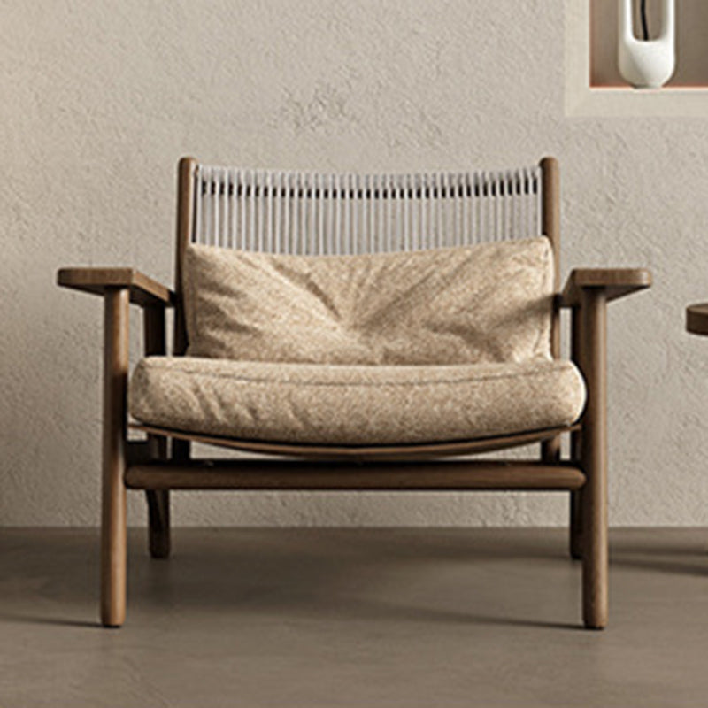 Modern Minimalist Ash Wood PU Leather Linen Sponge Rectangular Accent Chair With Backrest Armrests For Living Room And Bedroom