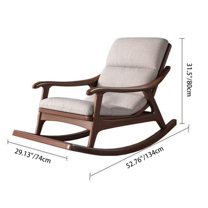 Chaise à bascule ergonomique avec dossier, accoudoirs, en chêne et lin, style minimaliste moderne, pour salon et chambre à coucher 