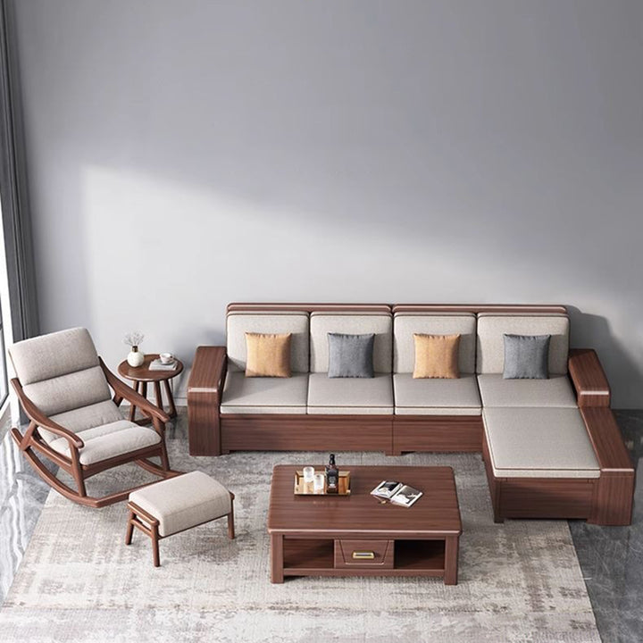 Chaise à bascule ergonomique avec dossier, accoudoirs, en chêne et lin, style minimaliste moderne, pour salon et chambre à coucher 