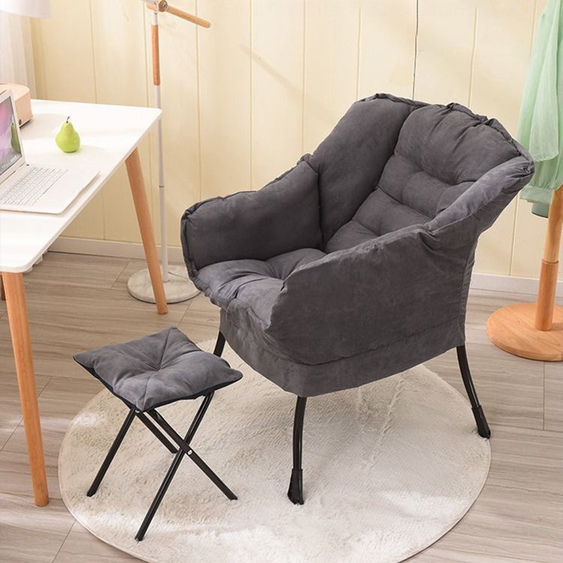 Modern Minimalist Square Metal Cotton Linen Suede Removable Accent Chair Backrest Footrest for Bedroom