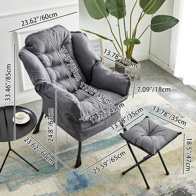 Modern Minimalist Square Metal Cotton Linen Suede Removable Accent Chair Backrest Footrest for Bedroom