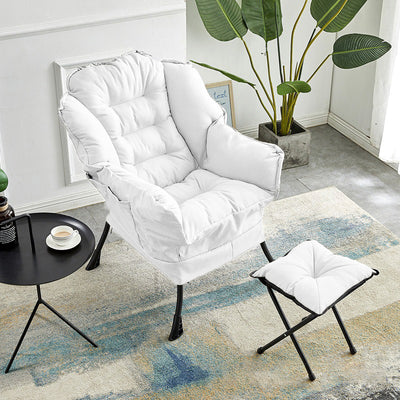 Modern Minimalist Square Metal Cotton Linen Suede Removable Accent Chair Backrest Footrest for Bedroom