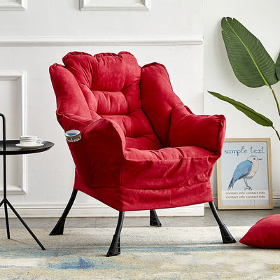 Modern Minimalist Square Metal Cotton Linen Suede Removable Accent Chair Backrest Footrest for Bedroom