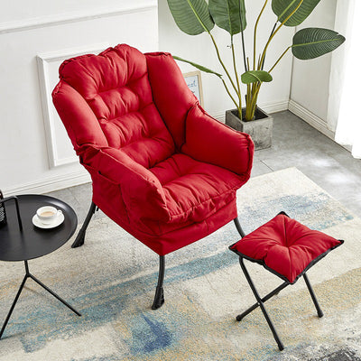 Modern Minimalist Square Metal Cotton Linen Suede Removable Accent Chair Backrest Footrest for Bedroom